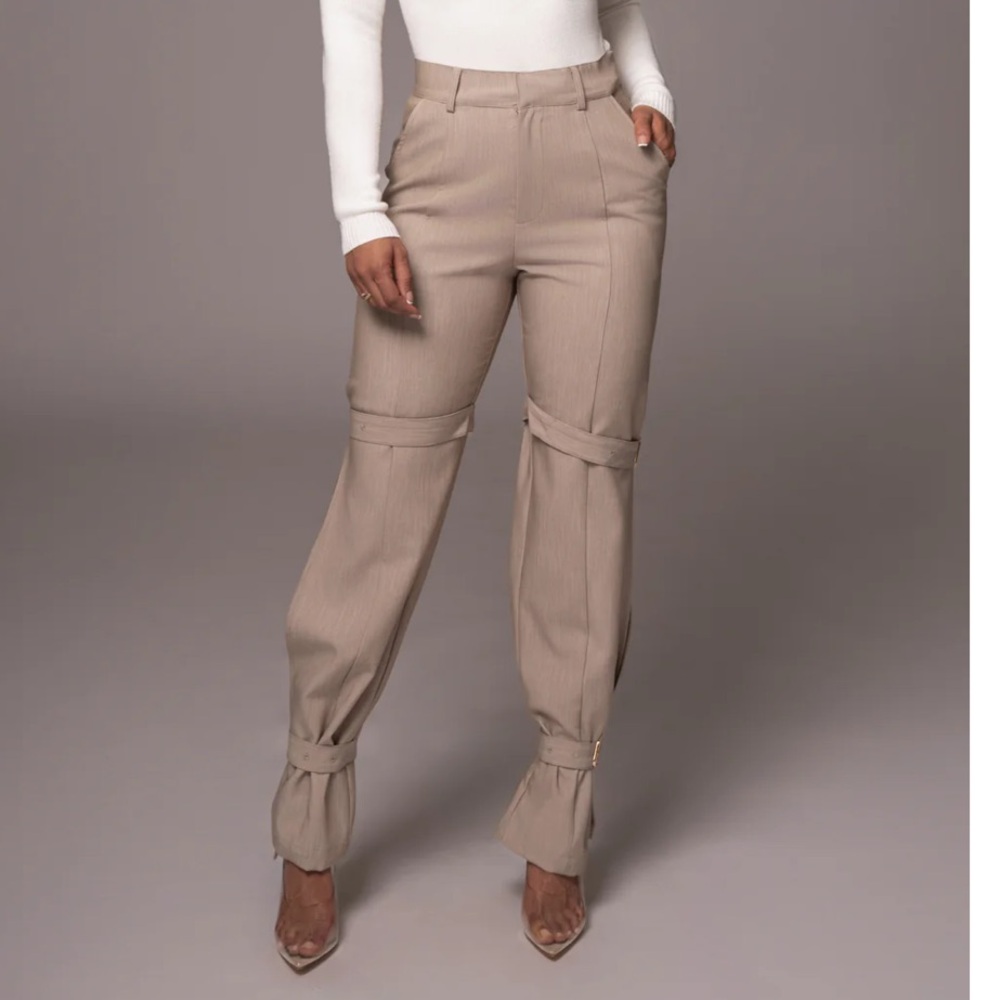 JLUXLABEL Taupe Straight-Leg Utility Tie-Cuff Pants